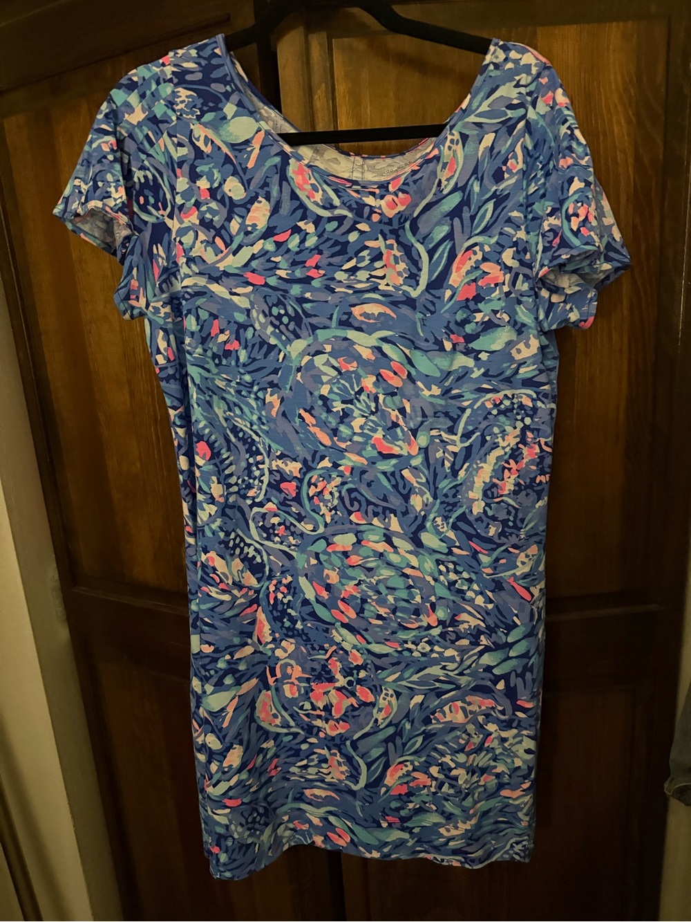 Lilly Pulitzer Blue Floral Shift Dress with Pink and Mint Accents